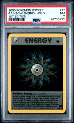 Rainbow Energy-Holo Pokemon Rocket 17 PSA 7 - Image 1