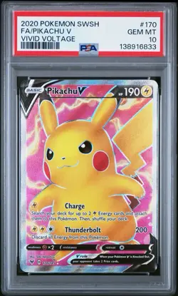 2020 POKEMON SWORD & SHIELD VIVID VOLTAGE #170 FULL ART/PIKACHU V PSA 10 - Image 1