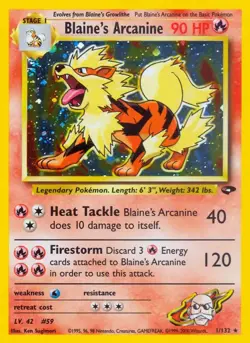 Blaine's Arcanine - 1/132 - Pokemon Gym Challenge Unlimited Holo Rare Card NM - Image 1