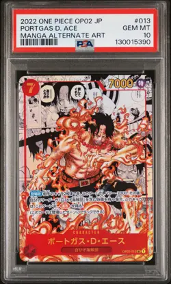 2022 ONE PIECE JPN OP02-013 PARAMOUNT WAR MANGA ALT ART PORTGAS D. ACE PSA 10 - Image 1