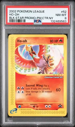 2002 POKEMON LEAGUE PROMO BLACK STAR POKEMON CENTER NY #52 HO-OH PSA 8 - Image 1