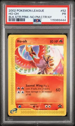 2002 POKEMON LEAGUE PROMO BLACK STAR NO POKEMON CENTER NY #52 HO-OH PSA 1 - Image 1