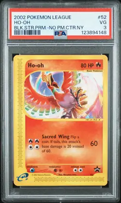 2002 POKEMON LEAGUE PROMO BLACK STAR NO POKEMON CENTER NY #52 HO-OH PSA 3 - Image 1