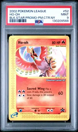 2002 POKEMON LEAGUE PROMO BLACK STAR POKEMON CENTER NY #52 HO-OH PSA 9 - Image 1