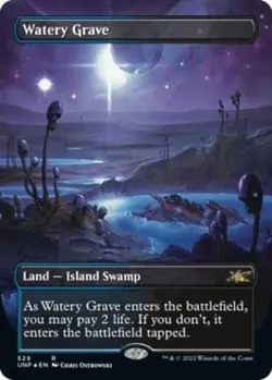 MTG English Watery Grave (Borderless) (Galaxy Foil) NM Foil Unfinity - Image 1