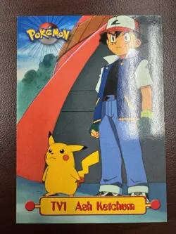 1999 Topps Pokemon TV Animation Edition Series 1 #TV1 Ash Ketchum Black Logo - Image 1