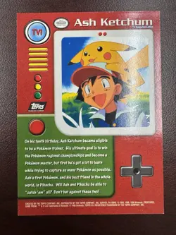 1999 Topps Pokemon TV Animation Edition Series 1 #TV1 Ash Ketchum Black Logo - Image 2
