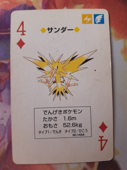 1998 Pokemon Zapdos 4 of Diamonds Yellow Pikachu Playing Card Heavily Played - Image 1