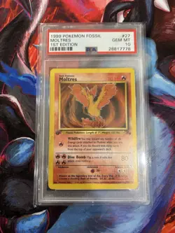 PSA 10 1st Edition Moltres Fossil - (27/62) GEM MINT 1999 Pokemon (Damaged Slab) - Image 1
