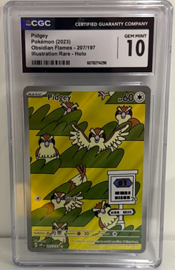 POKEMON CGC 10 GEM MINT PIDGEY ILLUSTRATION RARE 207/197 OBSIDIAN FLAMES - Image 1