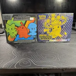 SEALED LOT 2 POKEMON ELITE TRAINER BOX ETB PALDEA EVOLVED + SURGING SPARKS - Image 1