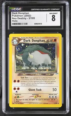 CGC 8 Dark Donphan 2002 Neo Destiny 3/105 Holo SWIRL Pokemon Card - Image 1