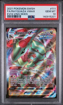2021 Pokemon 111/203 SWSH FA/Rayquaza Vmax Evolving Skies PSA 10 - Image 1