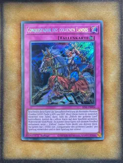 Yugioh Conqusitador of the Golden Land SESL-EN034 Secret Rare 1st Ed GERMAN LP - Image 1