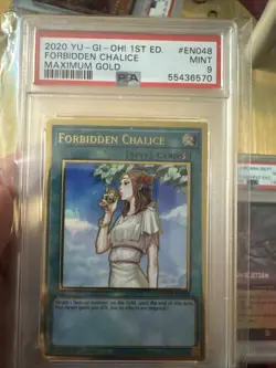 Yu-Gi-Oh! Forbidden Chalice 1st Ed. MAGO EN048 Rare PSA 9 Card Gold Dot Misprint - Image 1