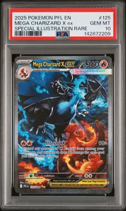 2025 POKEMON PFL EN-PHANTASMAL FLAMES #125 MEGA CHARIZARD X EX PSA 10 - Image 1