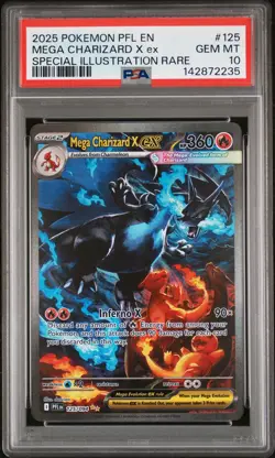 2025 POKEMON PFL EN-PHANTASMAL FLAMES #125 MEGA CHARIZARD X EX PSA 10 - Image 1