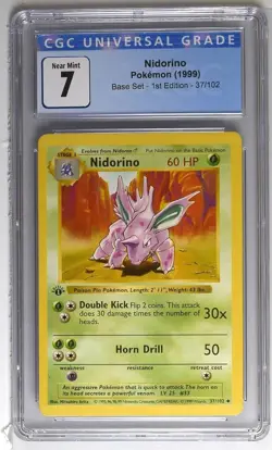 CGC 7 Nidorino 1999 Base Set Shadowless 1st Edition 37/102 Pokemon Card psa - Image 1