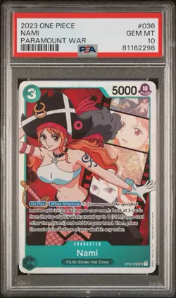 One Piece Paramount War TCG Nami SR FILM OP02-036 Foil PSA 10 - Image 2