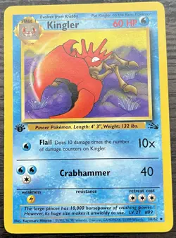 1st Edition Kingler 38/62 Pokemon TCG WOTC Base Set Fossil Uncommon MINT NM - Image 1