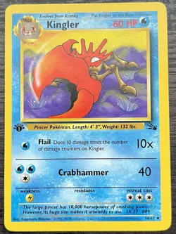 1st Edition Kingler 38/62 Pokemon TCG WOTC Base Set Fossil Uncommon MINT NM - Image 1