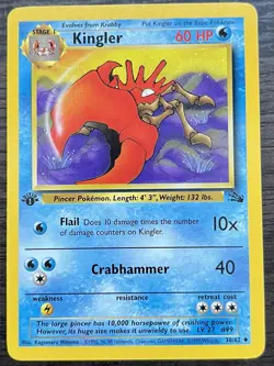 1st Edition Kingler 38/62 Pokemon TCG WOTC Base Set Fossil Uncommon MINT NM - Image 1
