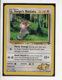 LT. SURGE'S RATTATA GYM CHALLENGE SET POKEMON CARD 85/132 NM/M - Image 1