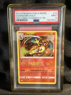 Pokemon Sun And Moon Team Up Charizard Cosmos Holo 14/181 Kanto Tin PSA 9 - Image 1