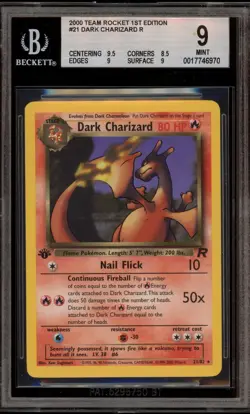 Pokemon Dark Charizard Team Rocket 1st Edition NON Holo Rare #21 BGS 9 Mint - Image 1