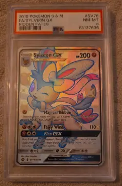 2019 POKEMON SUN & MOON HIDDEN FATES #SV76 FULL ART/SYLVEON GX PSA 8 - Image 1