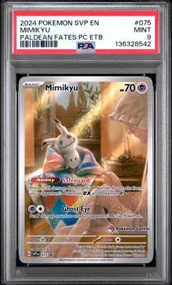 2024 POKEMON PALDEAN FATES POKEMON CENTER ETB PROMO SVP #075 MIMIKYU PSA 9 - Image 1