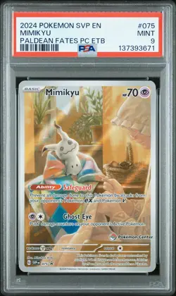 2024 POKEMON SVP PALDEAN FATES POKEMON CENTER ETB PROMO #075 MIMIKYU PSA 9 - Image 1
