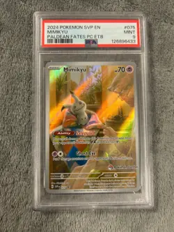 2024 POKEMON PALDEAN FATES POKEMON CENTER ETB PROMO #075 MIMIKYU PSA 9 - Image 1
