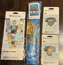 New Pokemon Center NAIC 2025 Psyduck Wooper Playmat Pin Mini Pin Lanyard Set - Image 1