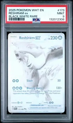 2025 POKEMON WHT EN-WHITE FLARE BLACK WHITE RARE #173 RESHIRAM EX PSA 9 - Image 1