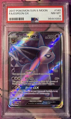 Pokemon TCG Espeon GX Full Art Ultra Rare Card Sun & Moon 140/149 PSA 8 - Image 1