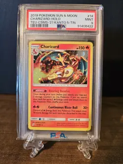 PSA 9 - Charizard Cosmos Holo 14/181 Sun & Moon Team Up Kanto Tin Pokemon Card - Image 1