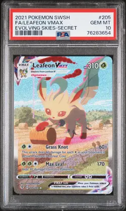 Pokemon Leafeon VMAX Evolving Skies Secret Rare Full Alt Art #205 PSA 10 - Image 1