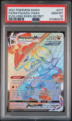 2021 Pokemon SWSH #217 FA/Rayquaza VMAX Evolving Skies - PSA 10 - Image 1
