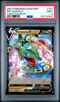 2021 POKEMON SWSH BLACK STAR PROMO V BATTLE DECK #147 RAYQUAZA V PSA 9 - Image 1