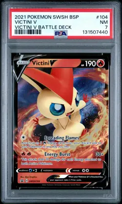 2021 POKEMON SWSH BLACK STAR PROMO VICTINI V BATTLE DECK #104 VICTINI V PSA 7 - Image 1