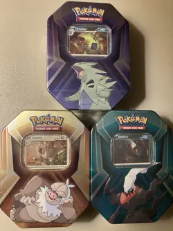 Lot of 3 Pokemon TCG Triple Whammy Tins Tyranitar Slaking Darkrai New Sealed - Image 1