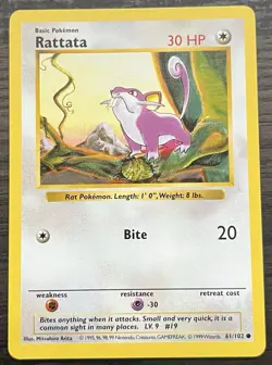 Shadowless Rattata 061/102 Pokemon TCG WOTC Base Set NM - Image 1