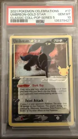 2021 POKEMON CELEBRATIONS CLASSIC COLL POP SERIES 5 #17 UMBREON GOLD STAR PSA 10 - Image 1