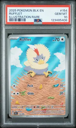 2025 POKEMON BLK EN-BLACK BOLT ILLUSTRATION RARE #154 RUFFLET PSA 10 - Image 1