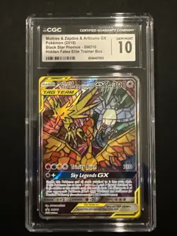 CGC 10 GEM MINT Moltres & Zapdos & Articuno GX SM210 Promo Hidden Fates Pokemon - Image 1