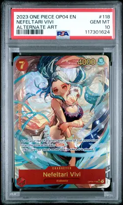 2023 ONE PIECE OP04-KINGDOMS OF INTRIGUE ALTERNATE ART NEFELTARI VIVI PSA 10 - Image 1