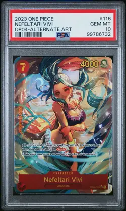 2023 ONE PIECE OP04-KINGDOMS OF INTRIGUE ALTERNATE ART NEFELTARI VIVI PSA 10 - Image 1