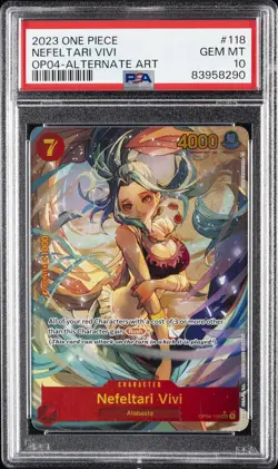 2023 ONE PIECE OP04-KINGDOMS OF INTRIGUE ALTERNATE ART NEFELTARI VIVI PSA 10 - Image 1