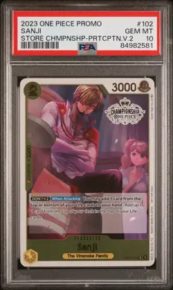 2023 SANJI - One Piece Card Game OP03-102 - Store Championship PSA 10 GEM - Image 1